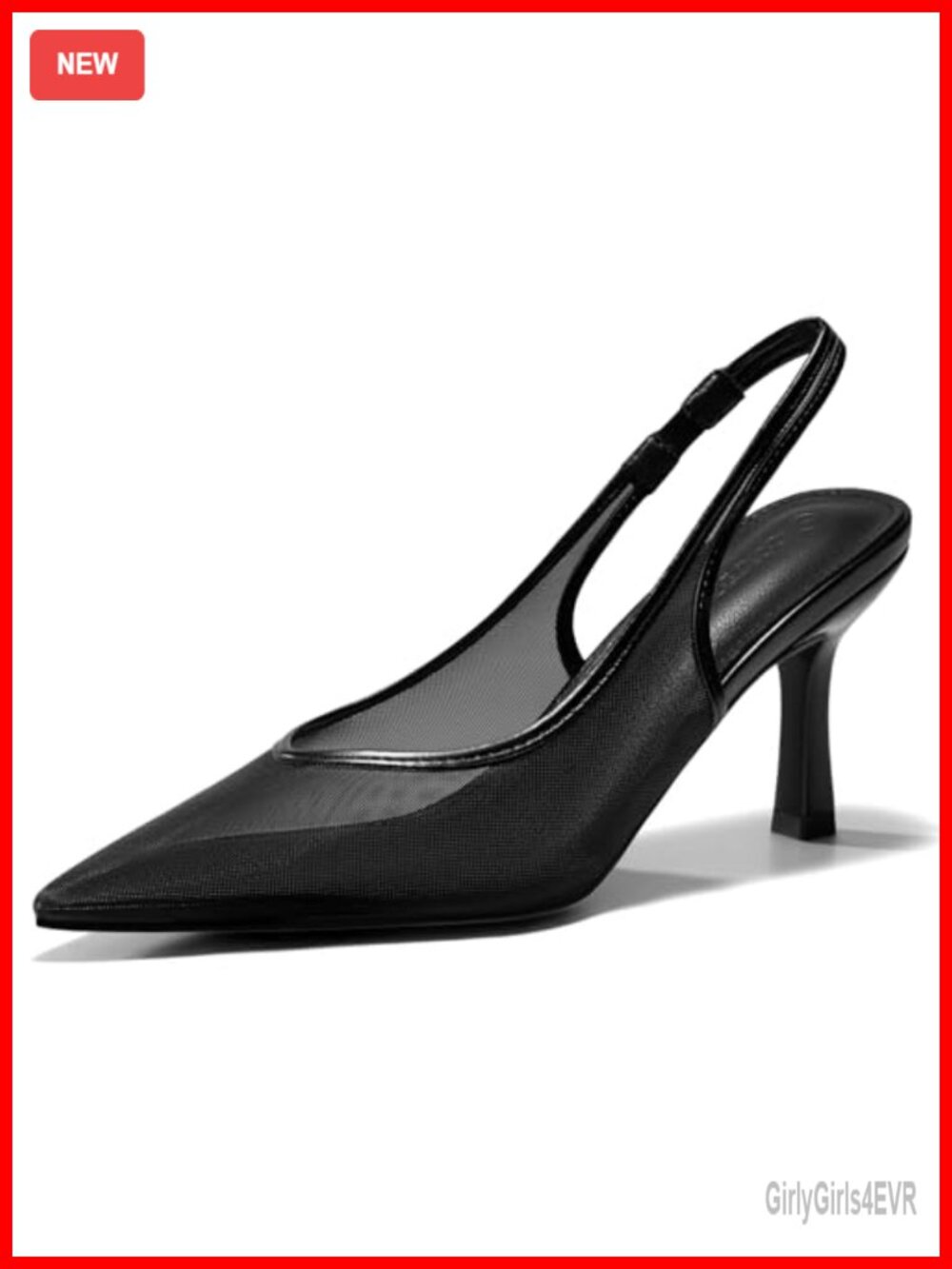 Coutgo Mesh Slingback Kitten Heels Pointed Toe Low Heel Pumps Dress Shoes
